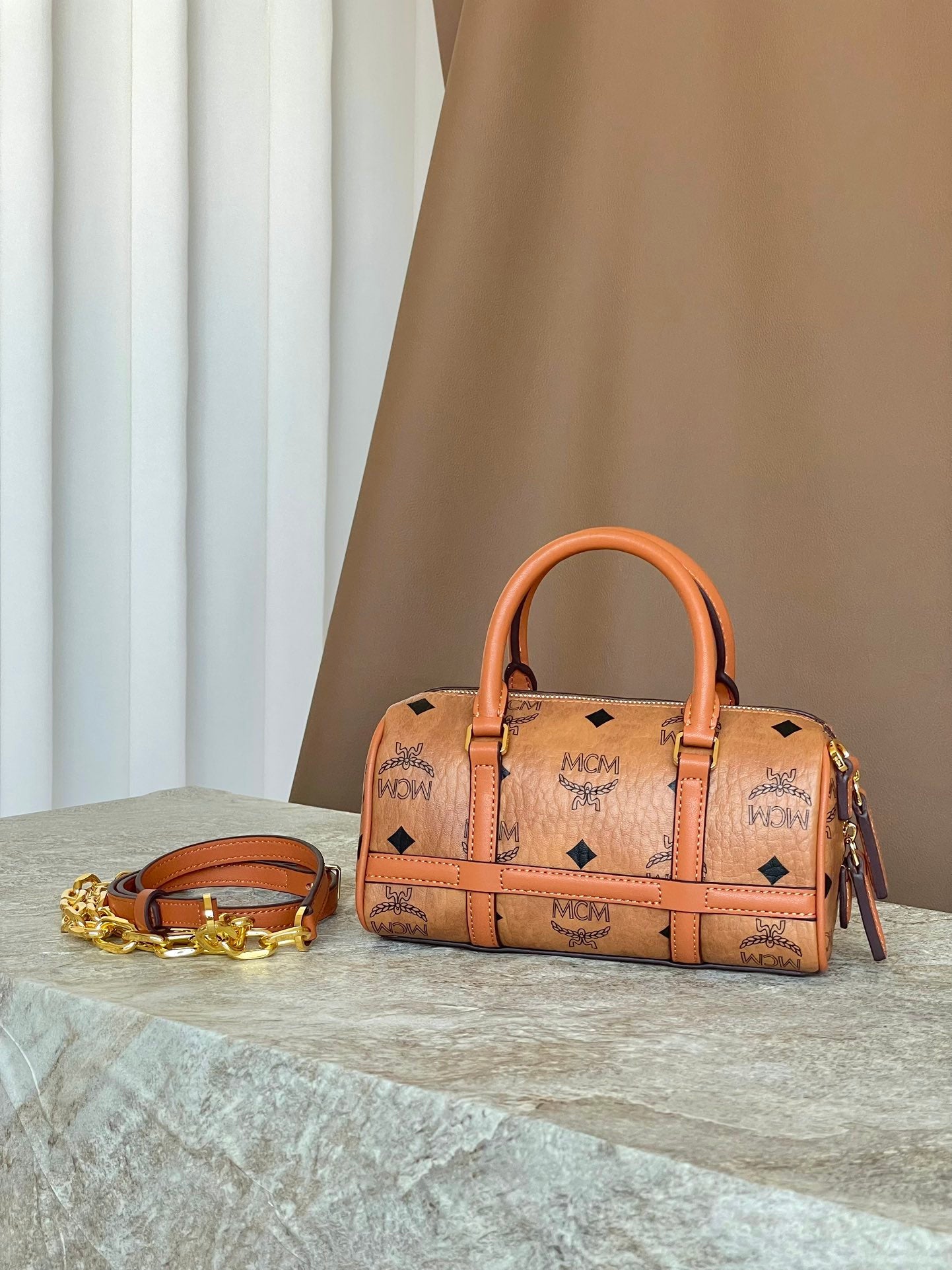 MCM Mini Delmy Visetos Boston Cross-Body Bag