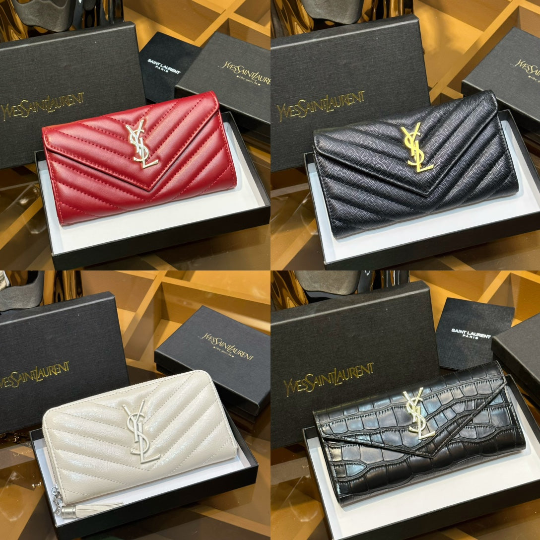 SAINT LAURENT Lambskin Matelasse Chevron Large Monogram Wallet- VIP