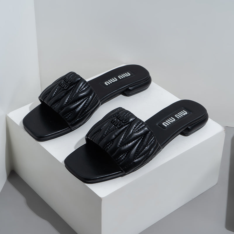 MIU MIU Logo Slides in Matelasse Nappa- SHOE
