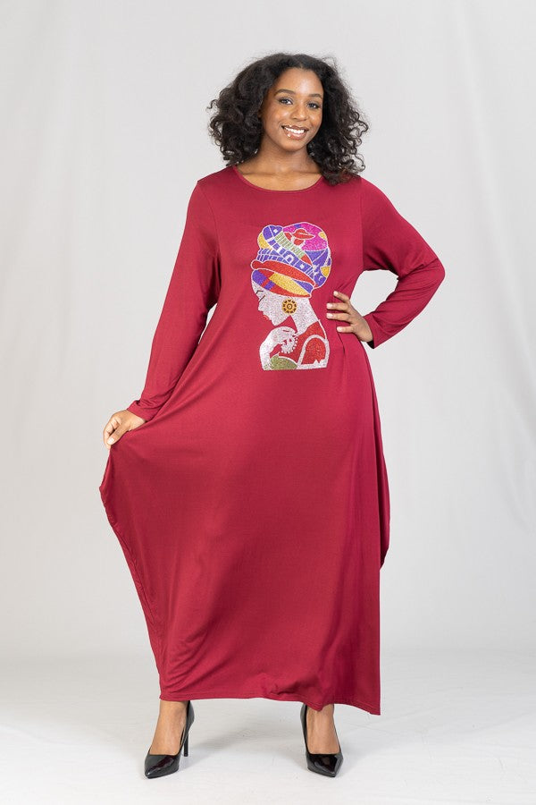 KaraChic Rhinestone Face Knit Plus Size Maxi Dress- FG