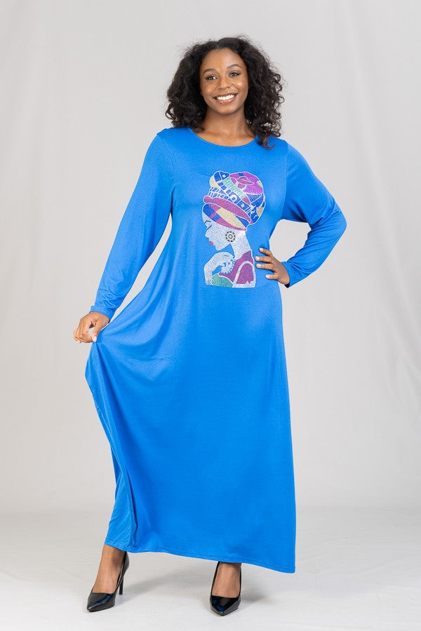 KaraChic Rhinestone Face Knit Plus Size Maxi Dress- FG