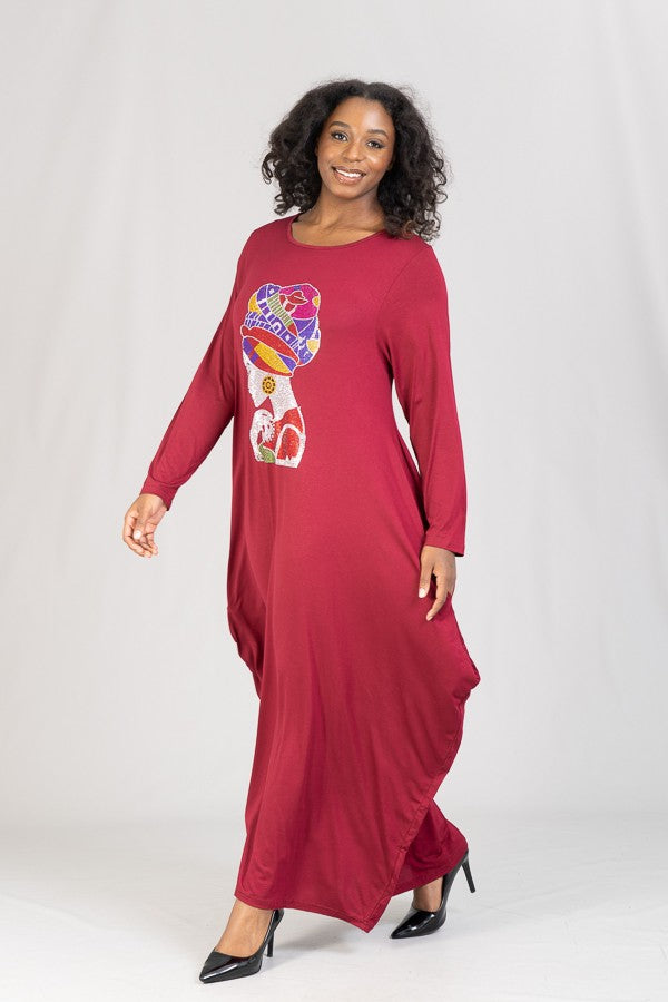 KaraChic Rhinestone Face Knit Plus Size Maxi Dress- FG