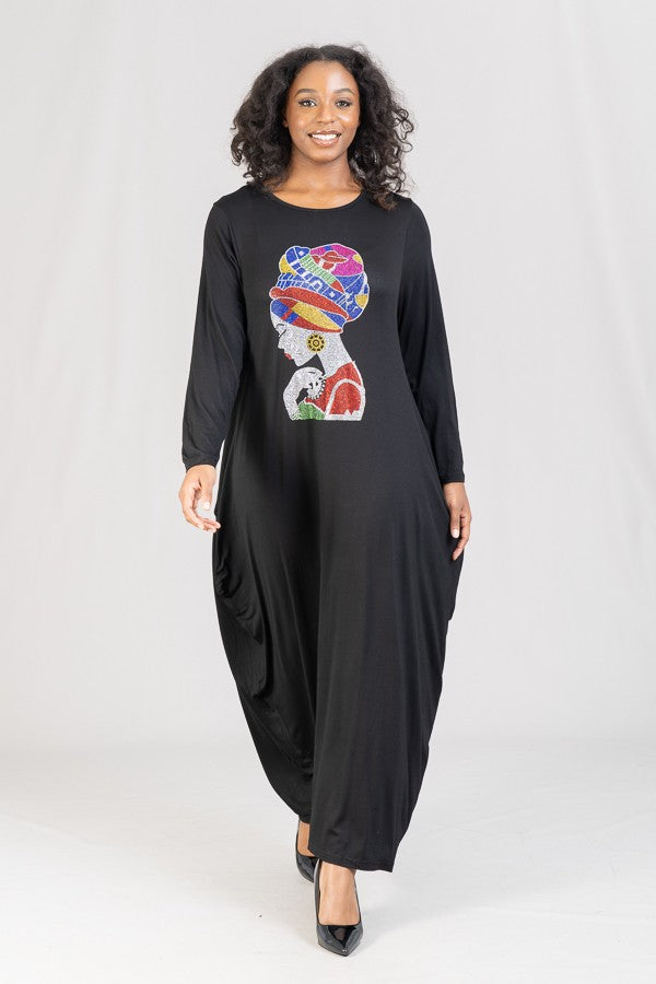 KaraChic Rhinestone Face Knit Plus Size Maxi Dress- FG