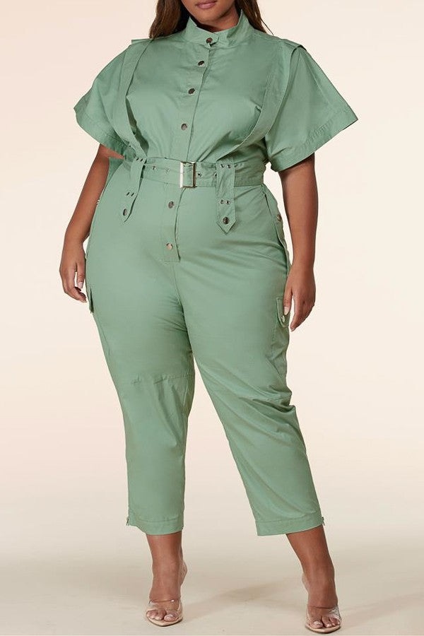 L'atiste by Amy Plus Size Belted Jumpsuit- FG