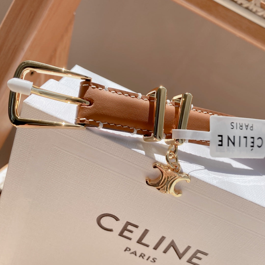 Celine Women Medium Triomphe Belt in Textile and Calfskin