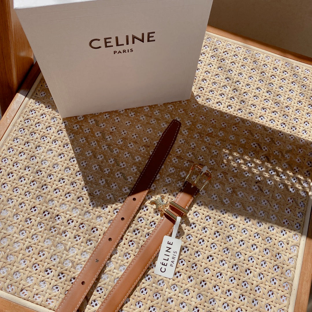 Celine Women Medium Triomphe Belt in Textile and Calfskin