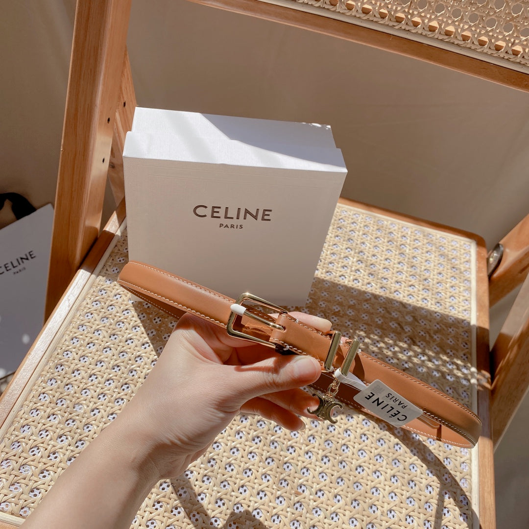 Celine Women Medium Triomphe Belt in Textile and Calfskin