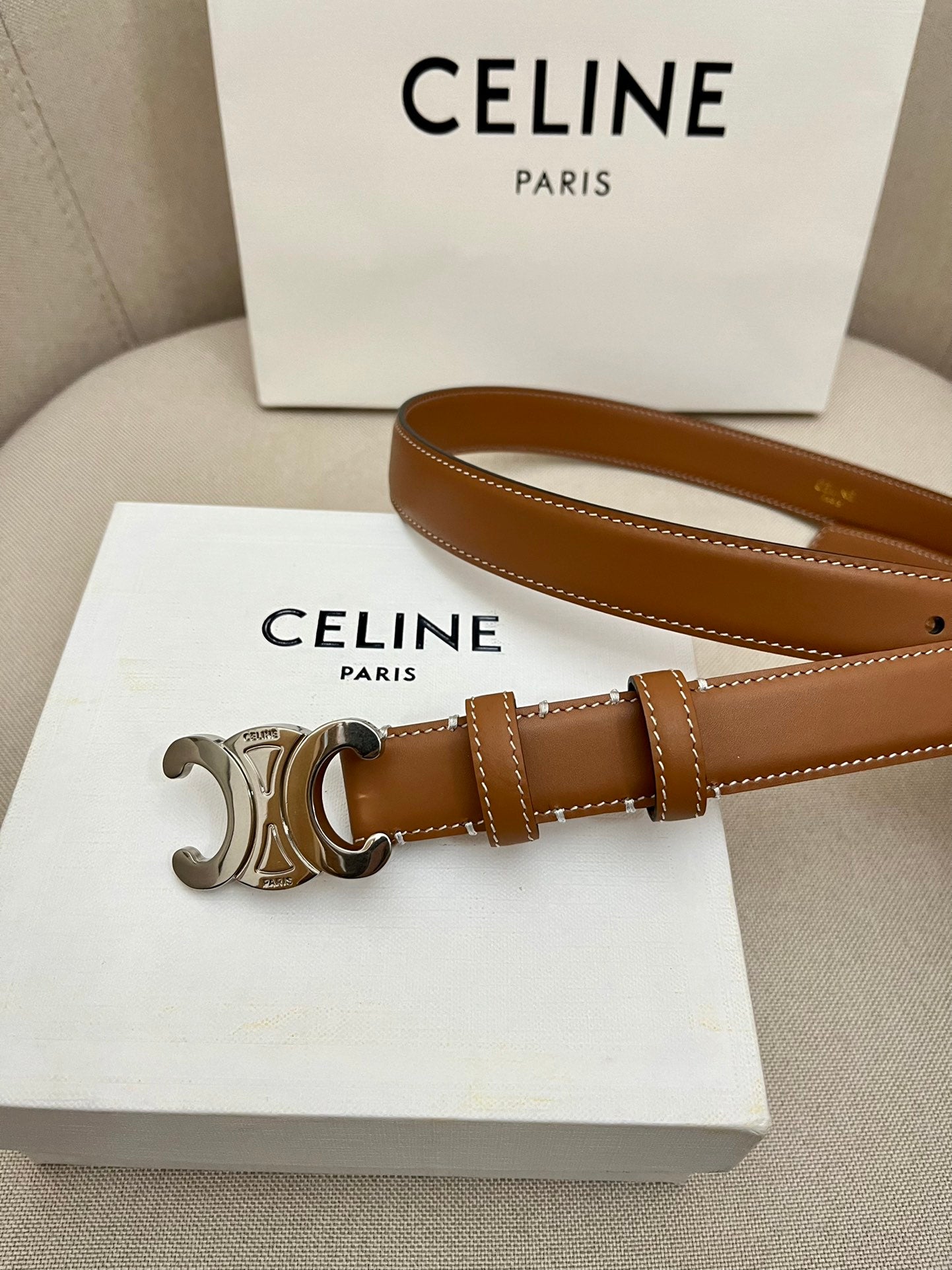 CELINE | Unisex Leather Logo Belts