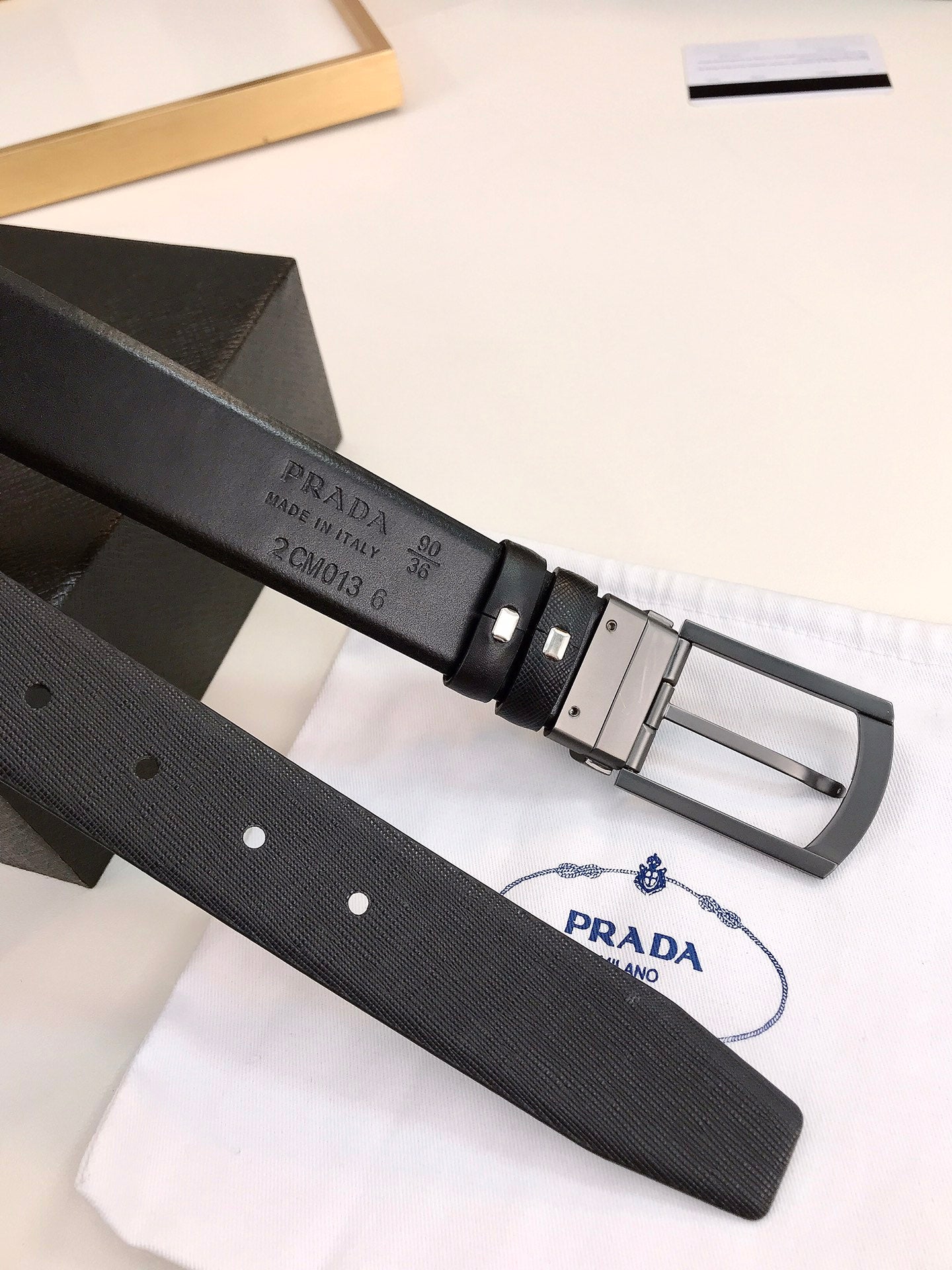 Prada Saffiano leather logo detail reversible belt