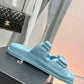 Chanel  Laminated Lambskin Quilted Velcro Dad Chain CC Slide Sandals 39.5 Light Blue