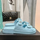 Chanel  Laminated Lambskin Quilted Velcro Dad Chain CC Slide Sandals 39.5 Light Blue