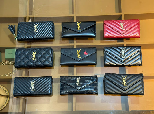 Saint Laurent | Plain Leather Long Wallet Small Wallet Logo Outlet- VIP