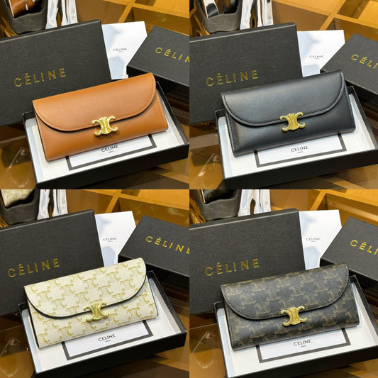 Céliné | Calfskin Plain Leather Long Wallets- VIP