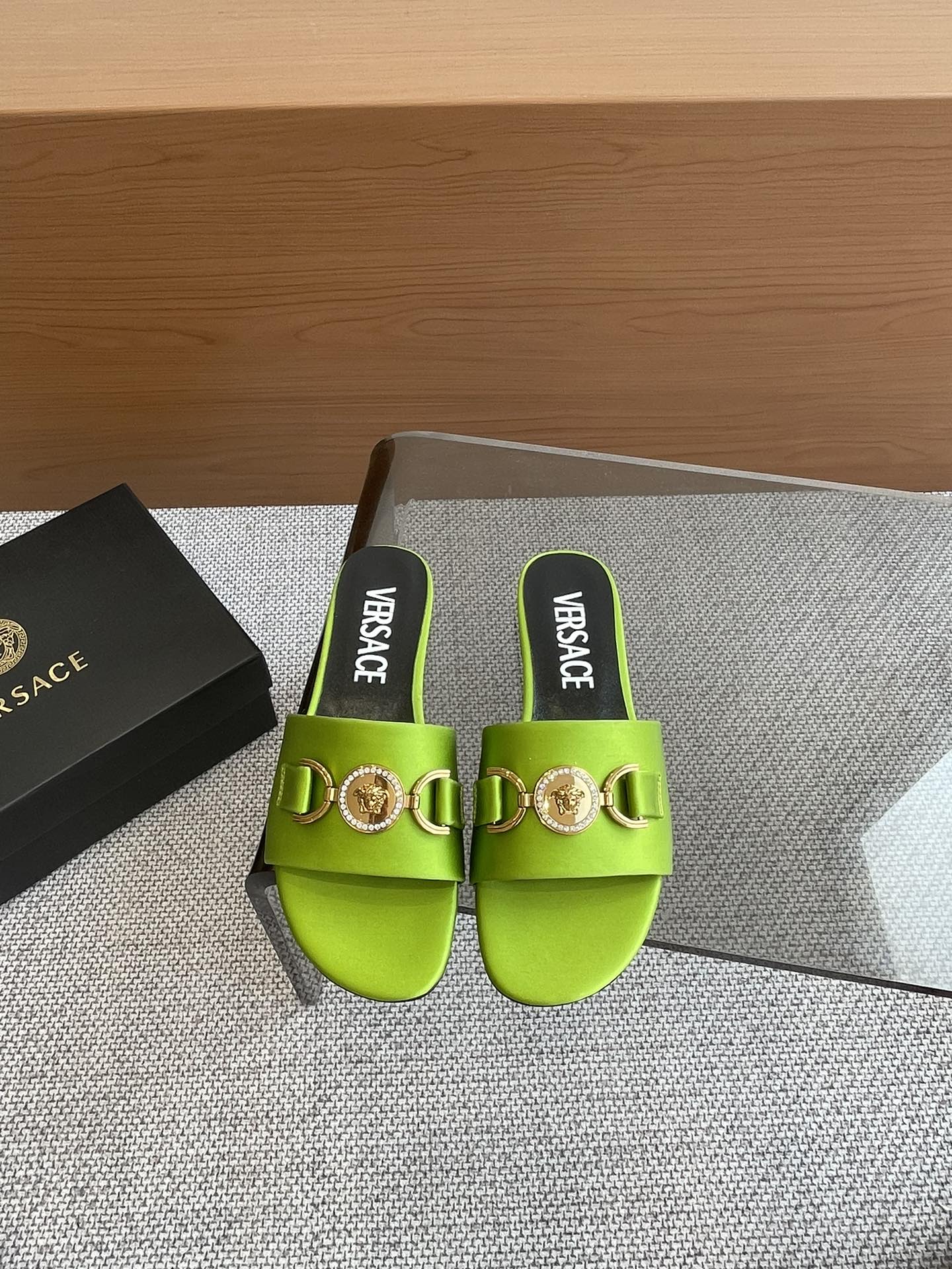 VERSACE SATIN SLIDES