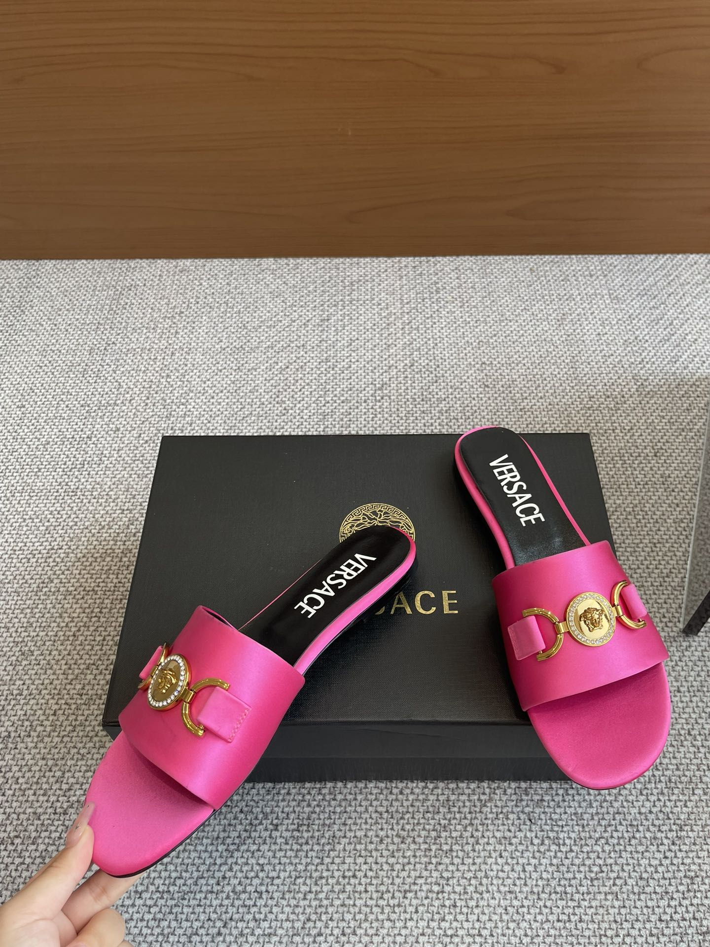 VERSACE SATIN SLIDES