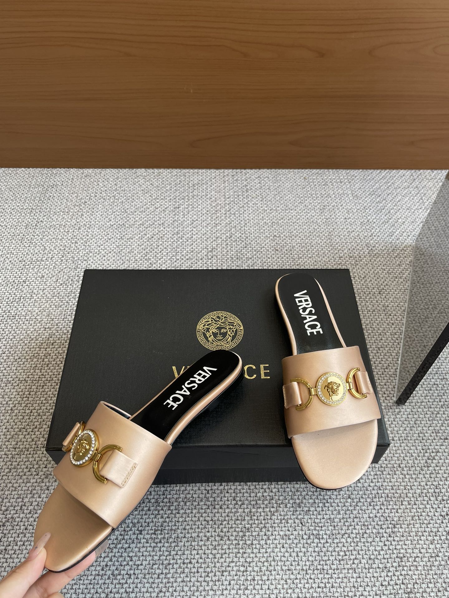 VERSACE SATIN SLIDES