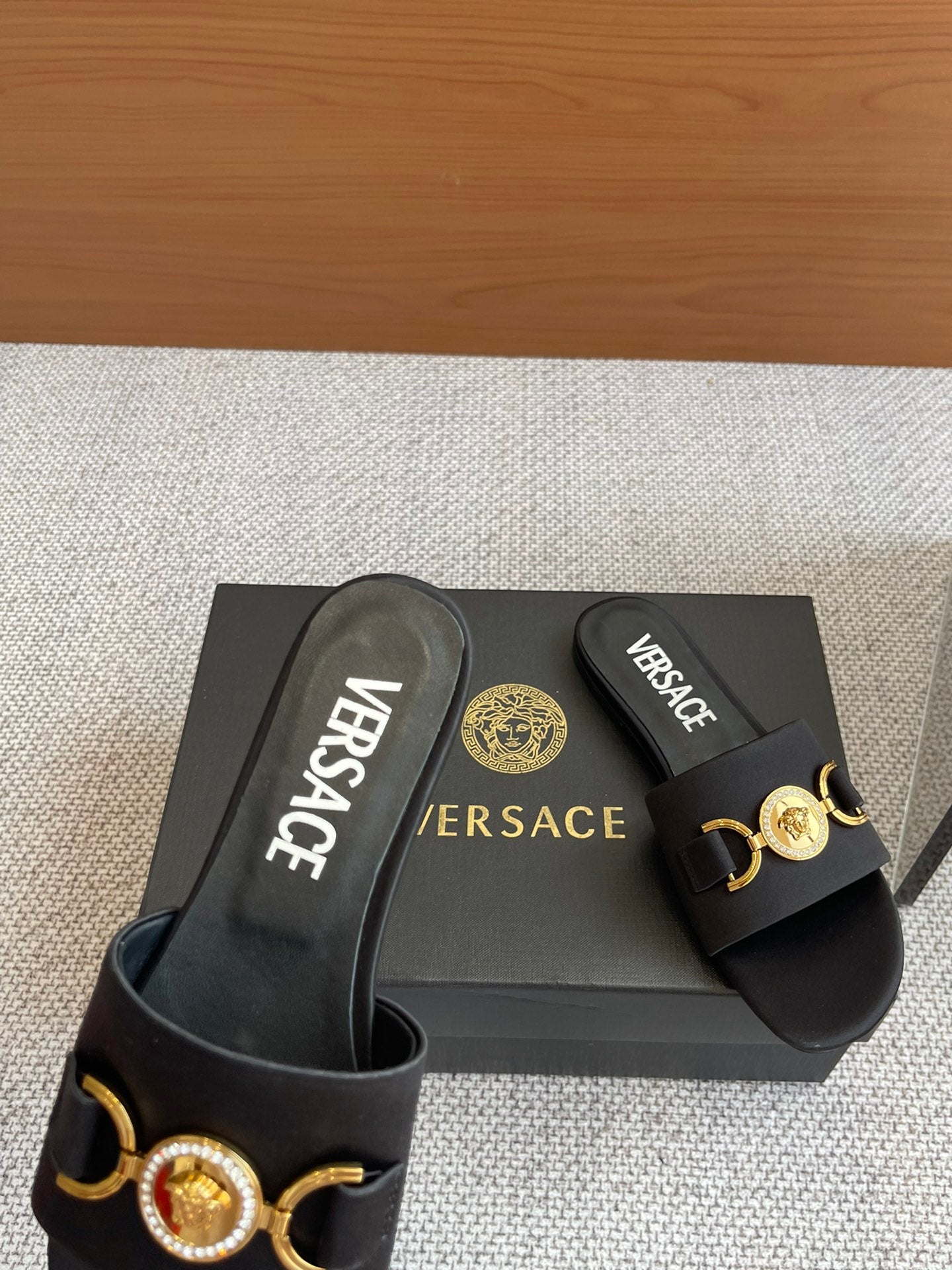 VERSACE SATIN SLIDES