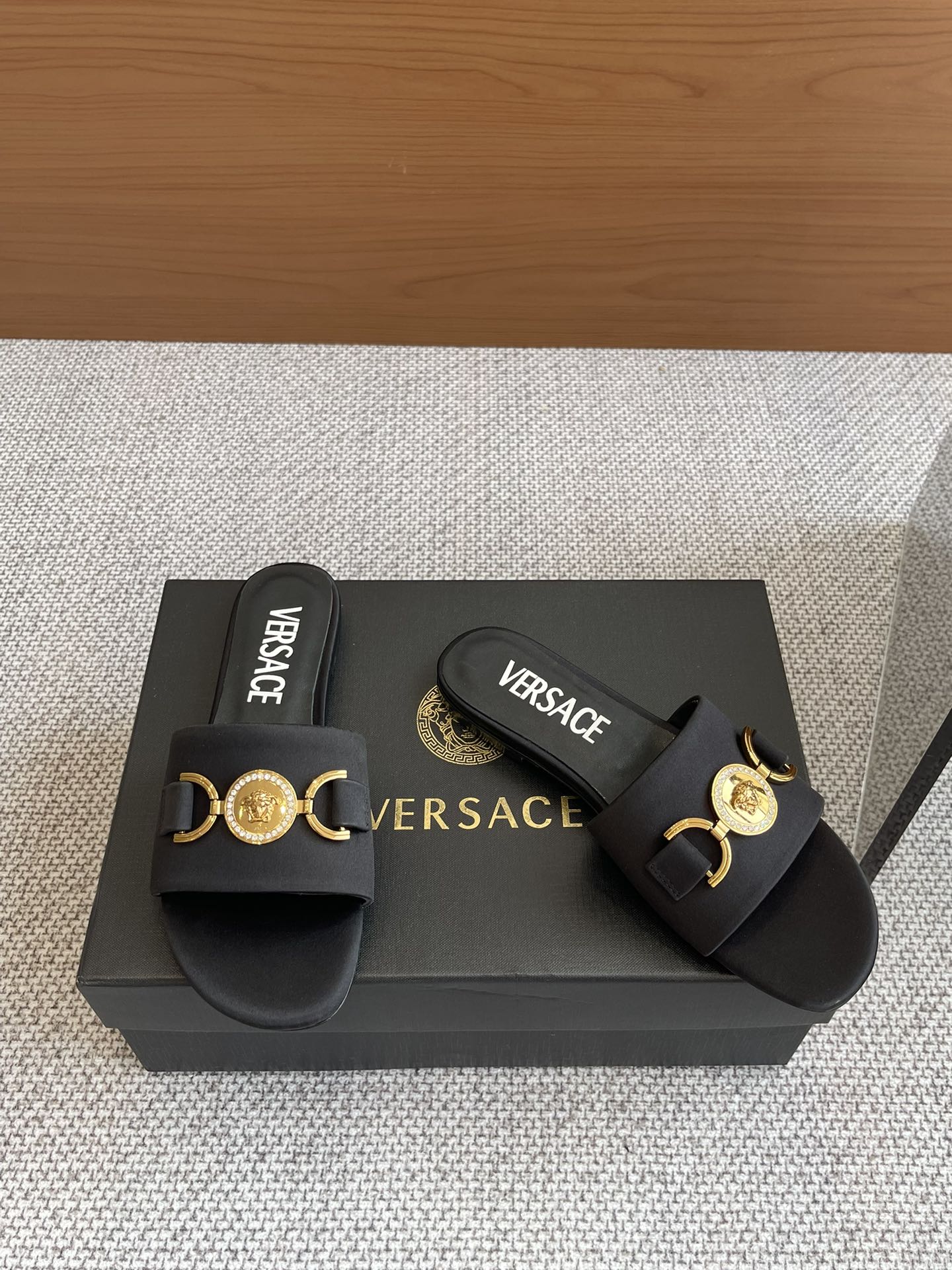 VERSACE SATIN SLIDES