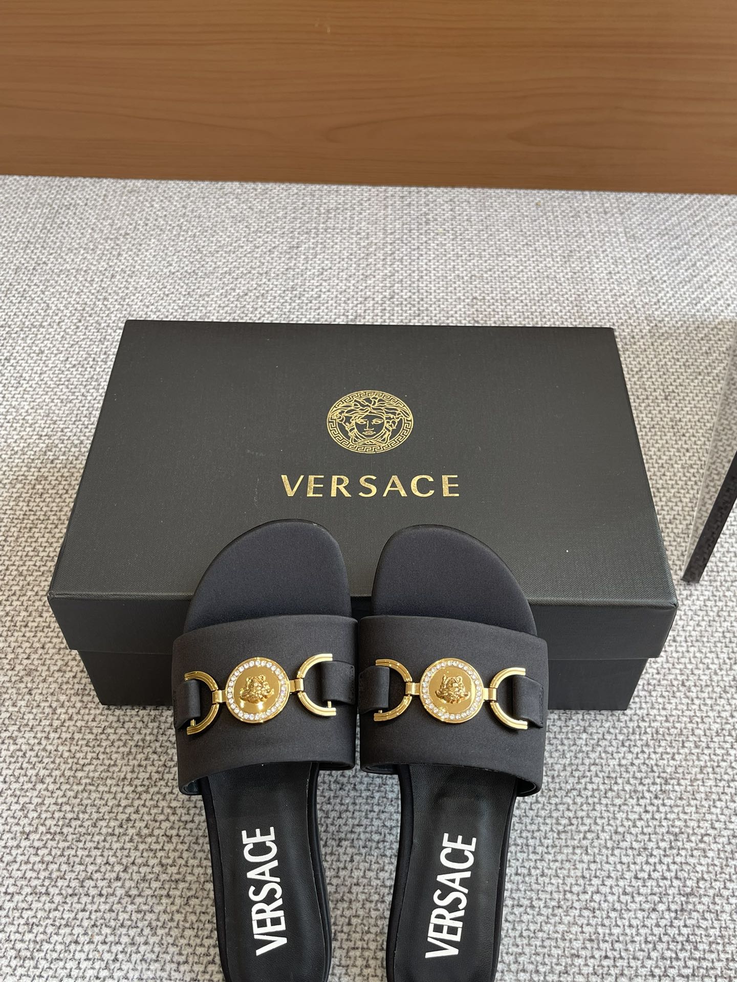 VERSACE SATIN SLIDES