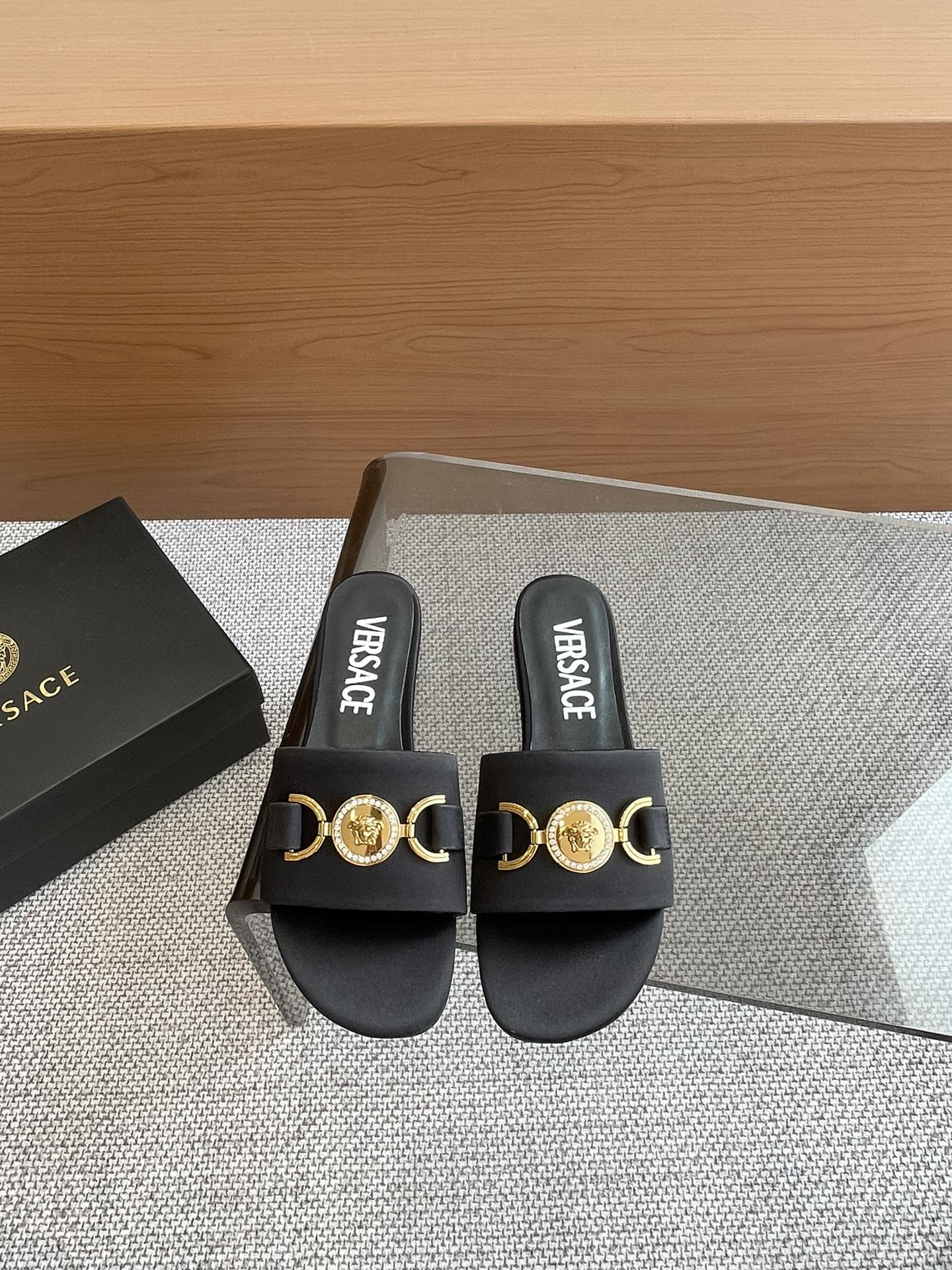 VERSACE SATIN SLIDES