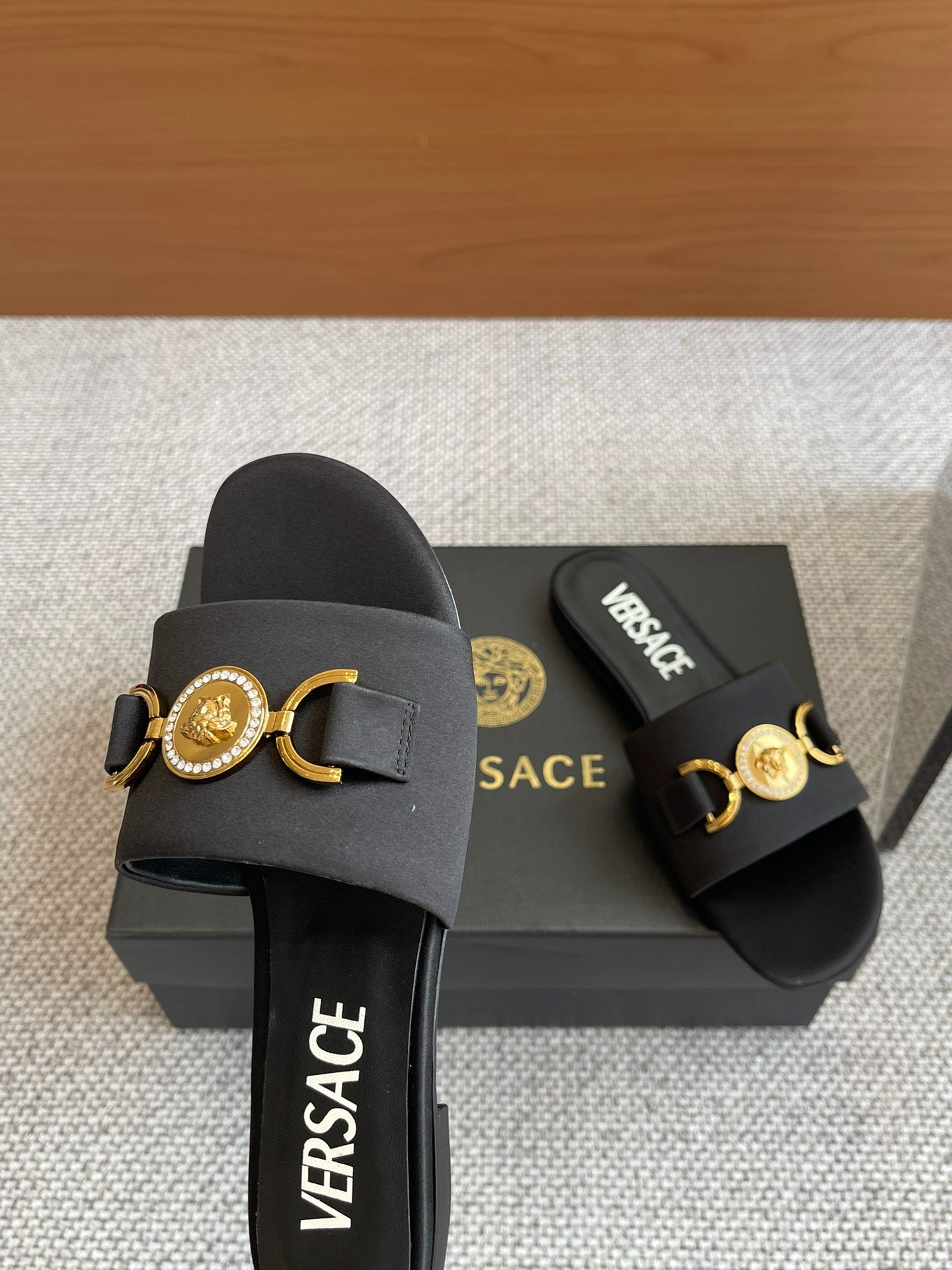 VERSACE SATIN SLIDES