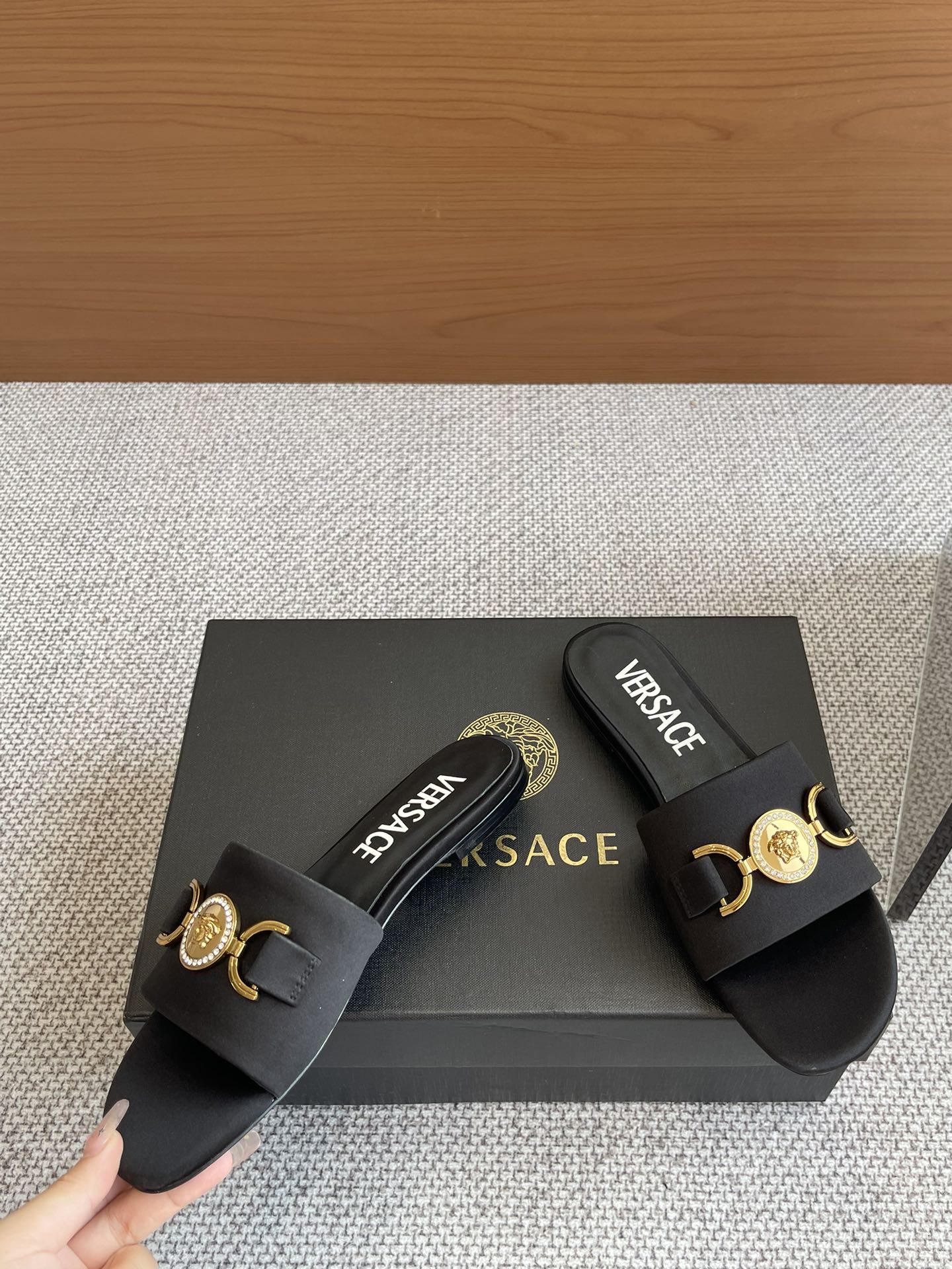 VERSACE SATIN SLIDES