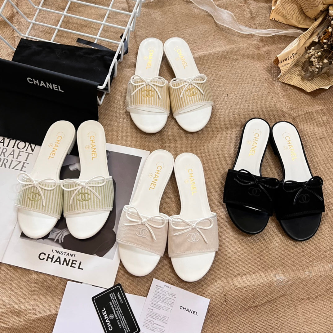 CHANEL | Stripes Casual Style Street Style Elegant Style Logo Sandals- SHOE