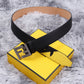 Genuine Fendi Leather Men's Fashion Belt - Steel Buckle, 4.0cm Width, Cowhide Waistband