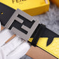 Genuine Fendi Leather Men's Fashion Belt - Steel Buckle, 4.0cm Width, Cowhide Waistband