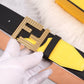 Genuine Fendi Leather Men's Fashion Belt - Steel Buckle, 4.0cm Width, Cowhide Waistband