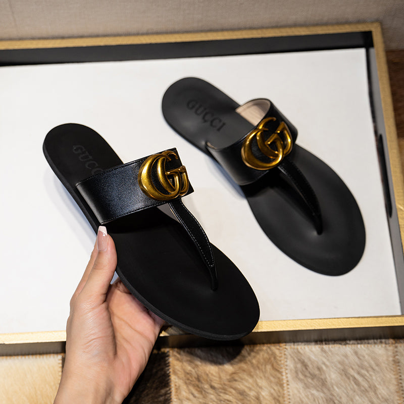 Gucci Leather GG Marmont Thong Sandals- SHOE