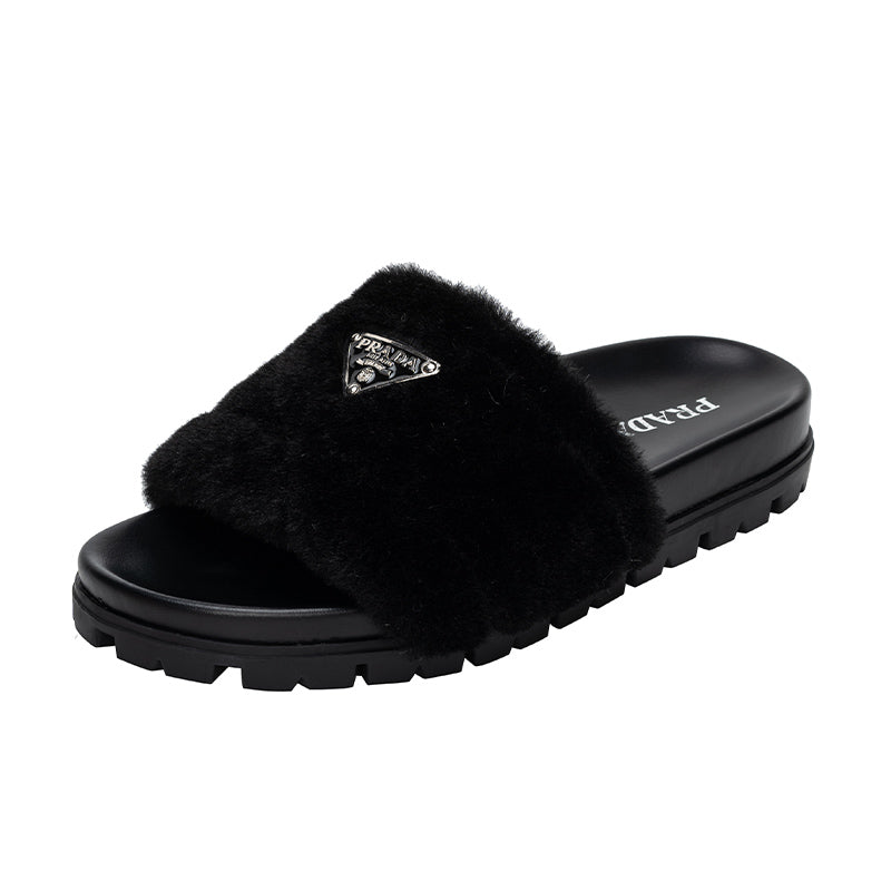 PRA-DA Slide Slippers In Pink Quilted Shearling Shoe