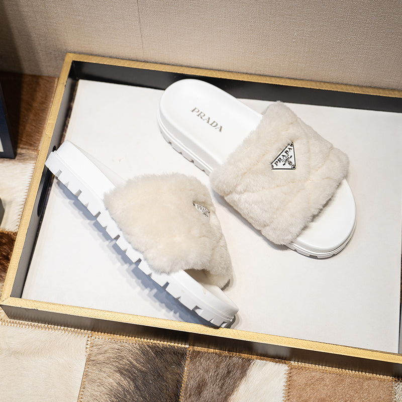 PRA-DA Slide Slippers In Pink Quilted Shearling Shoe