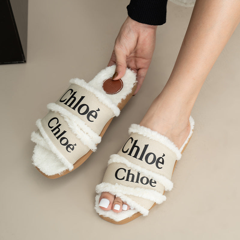 Chloe | Open Toe Platform Rubber Sole Casual Style Fur Leather- SHOE