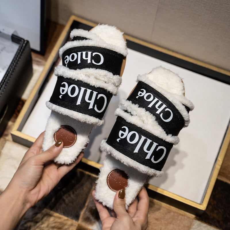 Chloe | Open Toe Platform Rubber Sole Casual Style Fur Leather- SHOE