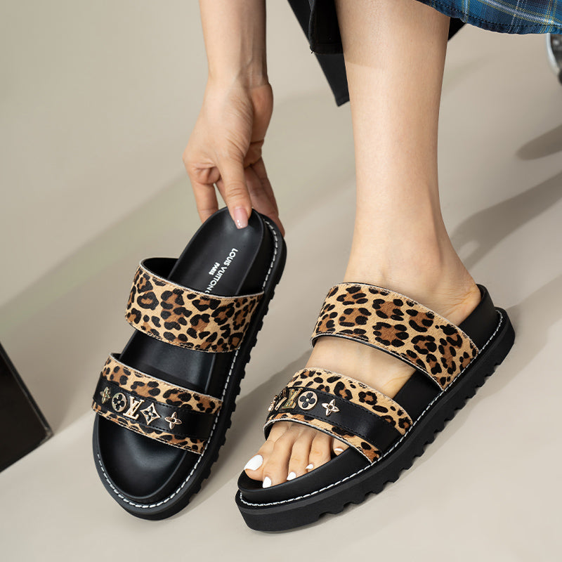 Louis Vuitton Women's Paseo Flat Comfort Slide Sandals Printed Calf Hair- SHOE