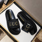 Gucci Platform Slides Women GG Supreme Sheepskin Gold- SHOE