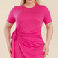 Plus Size Solid Wrap Front Tie Side Short Sleeve Mini Dress