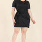Plus Size Solid Wrap Front Tie Side Short Sleeve Mini Dress
