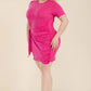Plus Size Solid Wrap Front Tie Side Short Sleeve Mini Dress