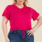 Plus Size Tie Front Drawstring Short Sleeve Crop Top