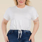 Plus Size Tie Front Drawstring Short Sleeve Crop Top