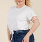 Plus Size Tie Front Drawstring Short Sleeve Crop Top