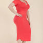 Plus Size Split Neck Bodycon Midi Dress