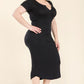 Plus Size Split Neck Bodycon Midi Dress