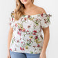 Plus Ivory Floral Print Woven Linen Blend Off-the-shoulder Relax Top