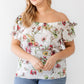 Plus Ivory Floral Print Woven Linen Blend Off-the-shoulder Relax Top