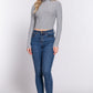 Long Slv Turtle Neck Rib Crop Knit Top