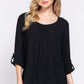 3/4 Roll Up Slv Pleated Blouse