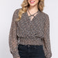 Surplice Smocked Print Chiffon Blouse